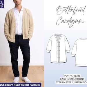 Men's Button Front Cardigan Sewing Pattern: Oversized Fit (PDF Pattern)