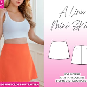 A Line Mini Skirt Sewing Pattern High Waist Skirt Pattern PDF Mini Skirt Sewing Pattern Easy Skirt Sewing Pattern Women A Line Skirt Pattern