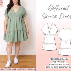 Plus Size Smock Dress Sewing Pattern (0XL-4XL) - PDF Download