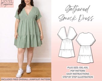 Molde de vestido smock plus size (0XL-4XL) - Download em PDF