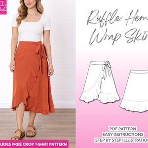 Ruffle Hem Wrap Midi Skirt Sewing Pattern (PDF Download, XS-XXXL)