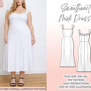 Naaipatroon grote maten sweetheart midi-jurk (pdf-patroon)