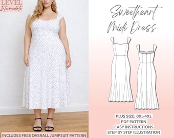 Plus Size Sweetheart Midi Dress Sewing Pattern (PDF Pattern)