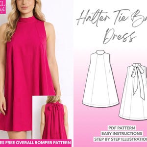 Halter Dress Sewing Pattern Tie Back Dress Pattern Cocktail Dress Pattern Party Dress Pattern Women Sewing Pattern Elegant Dress PDF Pattern