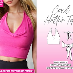Cowl Halter Top Sewing Pattern: Easy Crop Top (PDF Download XS-XXXL)