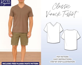 Mens V-neck T-shirt Sewing Pattern S-XXL (PDF Pattern)