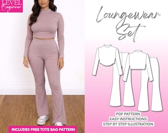 Loungewear Set Sewing Pattern: Crop Top & Knit Leggings (PDF Download, XS-XXXL)