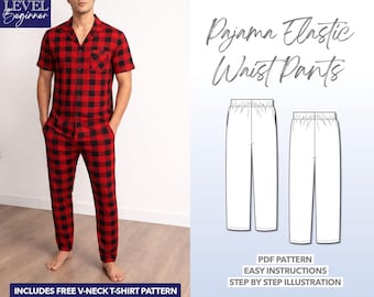 Mens Pajama Pants Sewing Pattern: Elastic Waist Loungewear (PDF Pattern)