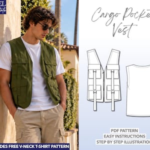 Mens Vest Sewing Pattern Mens Cargo Pocket Vest Pattern PDF Utility Vest Pattern Jacket Pattern Outdoor Vest Tactical Vest Wilderness Vest