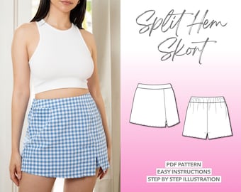 Skort Sewing Pattern Split Hem Skort Pattern Women Sewing Pattern Skirt and Shorts PDF Pattern Skort Pattern Summer Skort Sewing Pattern