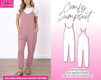 Knit Cami Jumpsuit Schnittmuster: Einfache Damen Latzhose (PDF-Muster, XS-XXXL)