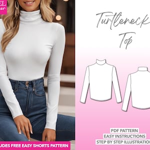 Turtleneck Top Sewing Pattern Top Pattern Long Sleeve Top Sewing Pattern Women Pattern Knit Top PDF Sewing Pattern Turtleneck Sewing Pattern