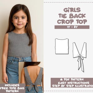 Girls Tie Back Top Sewing Pattern Beginner Crop Top Pattern Open Back Top Pattern Backless Top Pattern Kids Shirt Pattern Easy PDF Pattern