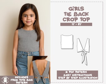 Girls Tie Back Top Sewing Pattern Beginner Crop Top Pattern Open Back Top Pattern Backless Top Pattern Kids Shirt Pattern Easy PDF Pattern