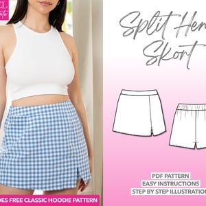 Split Hem Skort Sewing Pattern: Women&#39;s Skirt Shorts (PDF Pattern XS-XXXL)