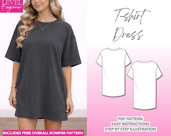 T-Shirt Dress Sewing Pattern Easy Pattern Women Tee Pattern Knit Dress Beginner Friendly Tee Dress Pattern Tee Shirt Dress Learn How to Sew