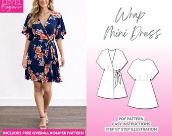 Kimono Sleeve Wrap Mini Dress Sewing Pattern (PDF Download XS-XXXL)
