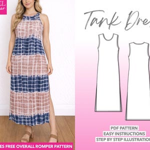 Split Hem Tank Dress Sewing Pattern (PDF), XS-XXXL