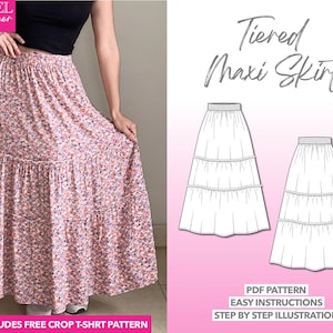 Tiered Ruffle Hem Maxi Skirt Sewing Pattern (PDF Pattern XS-XXXL)