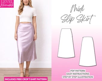 Midi Slip Skirt Sewing Pattern: Women's Sizes XS-XXXL (PDF Pattern)