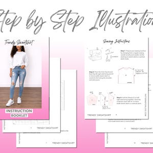 Classic Sweatshirt sewing pattern instruction booklet showing step by step illustrations to make the garment.