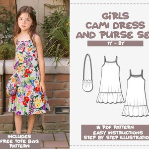 Patron de couture de robe pour fille 1 à 8 ans Patron de robe caraco ourlet à volants pour fille Patron de couture de sac à main PDF Patron de couture de robe pour fille Patron de sac pour enfant