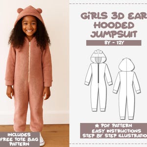 3D-jumpsuit met oorschelpen voor meisjes naaipatroon (8Y-12Y) (pdf-patroon)