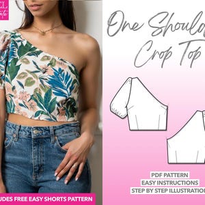 Top Sewing Pattern One Shoulder Top Pattern Women Top Sewing Pattern Crop Top Sewing Pattern Puff Sleeve Top PDF Pattern Crop Top Pattern