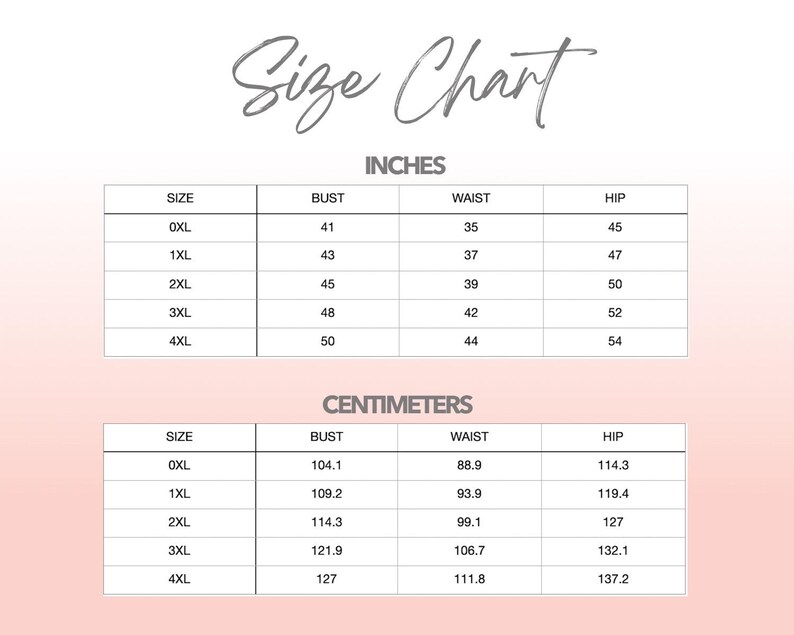 Patterns For Plus Size Women size chart.