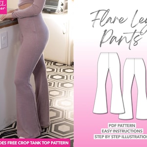 Pants Sewing Pattern Wide Leg Pants Pattern Leggings Sewing Pattern Flare Leg Pants Women Sewing Pattern Knit Pants PDF Pattern Easy Pants