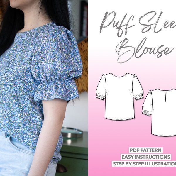 Puff Sleeve Blouse Sewing Pattern Blouse Pattern Women Top Sewing Pattern Cottagecore Top Pattern Milkmaid Digital PDF Pattern