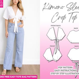 Kimono Sleeve Crop Top Sewing Pattern: Easy PDF (XS-XXXL)