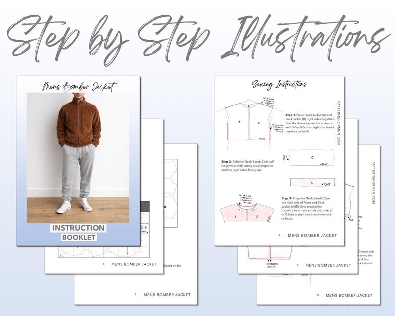 Men's Bomber Jacket Sewing Pattern: Easy Outerwear (PDF Pattern, S-XXL ...