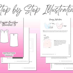 Keyhole Neckline Sleeveless Top sewing pattern instruction booklet showing step by step illustrations to make the garment.
