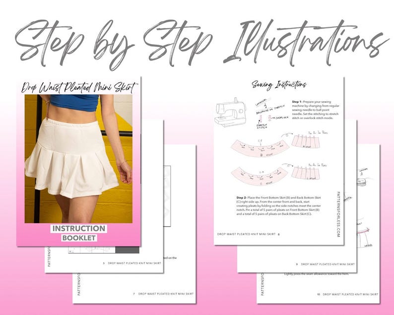 Skirt Sewing Pattern Drop Waist Pleated Mini Skirt PDF Pattern Knit