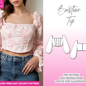 Bustier Sewing Pattern Crop Top PDF Pattern Women Sewing Pattern Square Neck Top Pattern Blouse Sewing Pattern PDF Crop Top Sewing Pattern
