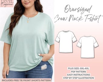 Plus Size Top Sewing Pattern Oversize Crew Neck T-Shirt PDF Easy Women Sewing Pattern Beginner Pattern Tee Sewing Pattern Plus Size Clothing