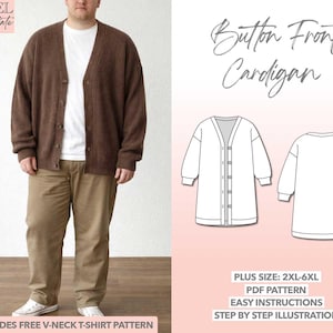 Plus Size Button Front Cardigan pdf sewing pattern with easy instructions and step by step illustrations.