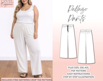 Plus Size Palazzo Pants Sewing Pattern 0XL-4XL (PDF Pattern)
