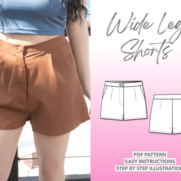 Shorts Sewing Pattern Wide Leg Shorts Pattern High Waist Shorts Sewing Pattern Women Shorts Sewing Pattern PDF Summer Shorts