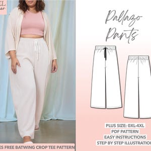 Plus Size Palazzo Pants Sewing Pattern 0XL-4XL Summer Pants Pattern Linen Pants Sewing Pattern Women Sewing Pattern Wide Leg Pants Pattern