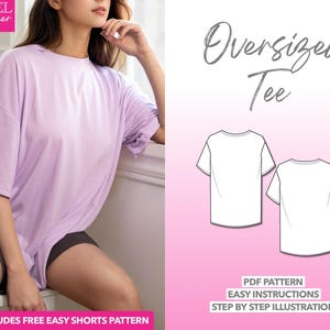 T Shirt Sewing Pattern Oversized Tee PDF Pattern Tee Shirt Sewing Pattern Easy Shirt Pattern Long Shirt Pattern Oversized T-Shirt Pattern