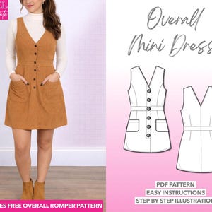 Naaipatroon jurk overall: damesmaten XS-XXXL (pdf-patroon)