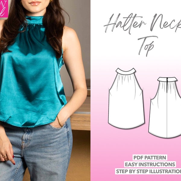 Top Sewing Pattern Halter Neck Top Pattern Women Top Sewing Pattern Blouse PDF Pattern Sleeveless Blouse Sewing Pattern