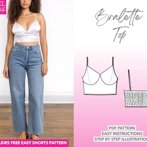 Wykrój na top typu bralette z ramiączkami: XS-XXXL (do pobrania w formacie PDF) + dodatkowy wykrój na szorty