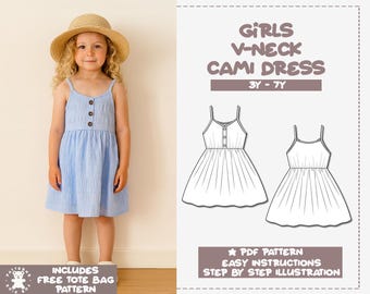 Girls Cami Dress Sewing Pattern 3Y-7Y (PDF Pattern)