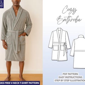 Peignoir Homme à Carreaux Col Châle - 300 G/m², 100% Polyester, Tailles S à XXL, Gris, Bleu Marine, Noir