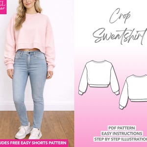 Naaipatroon crop sweater: damestrui pdf (XS-XXXL) + patroon bonusshort