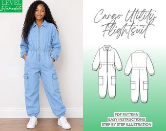 Teen Girls Flightsuit Jumpsuit Sewing Pattern, Cargo Jumpsuit, Utility Jumpsuit, Jumpsuit Aviator Suit, Pilot Uniform, Astronaut Costume PDF