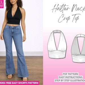 Halter Neck Backless Knit Crop Top Sewing Pattern (PDF Download XS-XXXL)